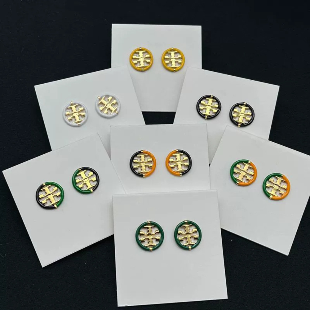 Tory Burch Enamel Handpainted Double Round Stud Earrings